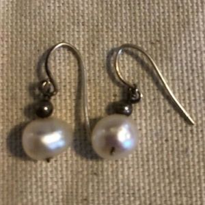 Handmade, Silver and Peal Dangly Earrings